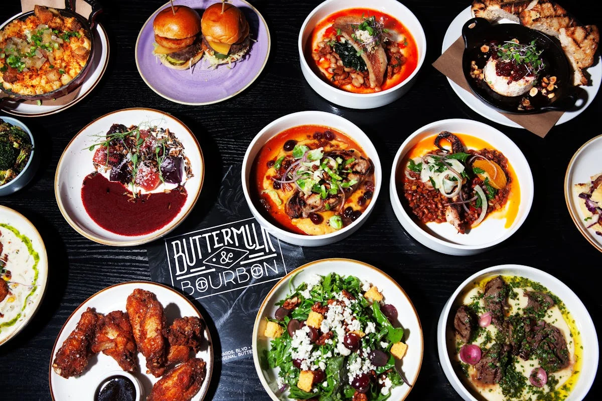 Variety of Southern-inspired dishes at Buttermilk & Bourbon